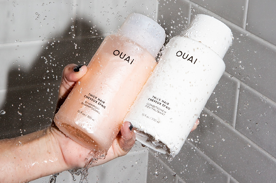 ouai thick hair shampoo thick conditioner washing hair with cold water