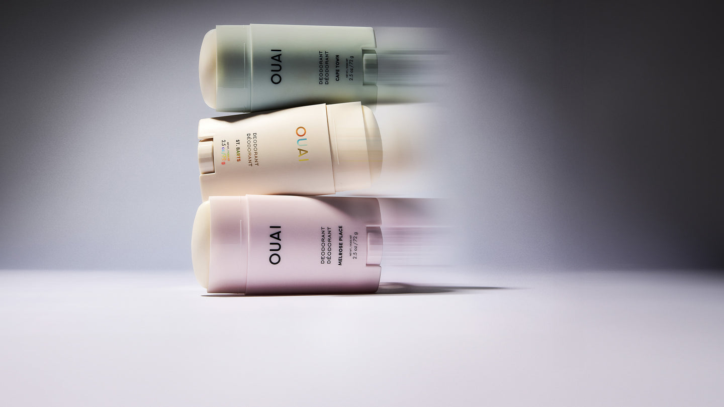 OUAI deodorants stacked on top of each other
