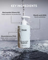 OUAI detox face cleanser with key ingredients labeled on a gray background
