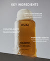 OUAI detox shampoo bottle with key ingredients listed on a gray background