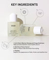 OUAI hair care products with key ingredients listed on a white background