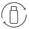 A black line icon of a rectangular bottle or container centered inside a circular arrow loop on a white background.