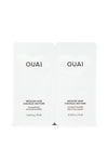 Two packets labeled 'OUAI' for Medium Hair Shampoo and Conditioner.
